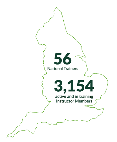 A map of England showing MHFA England's 56 National Trainers and 3,154 Instructor Members