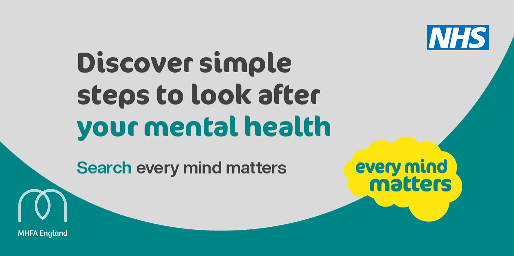 Every Mind Matters graphic for Twitter and LinkedIn 3. "Discover simple steps to look after your mental health"