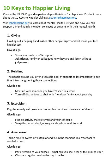 Poster - 10 Keys to Happier Living text only